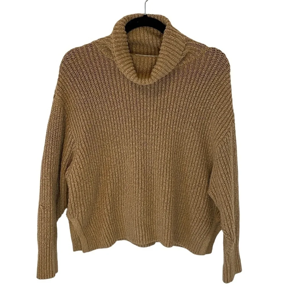 ZARA Brown Ribbed Knit Turtleneck Neutral Contemporary Minimalist Sweater SZ S - Picture 2 of 7